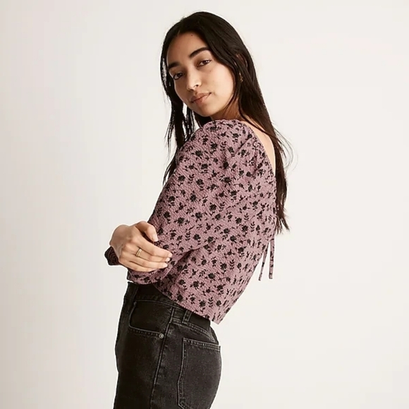 Madewell Seersucker Square-Neck Top in Floral Fig, US Women's Size L - Picture 7 of 7